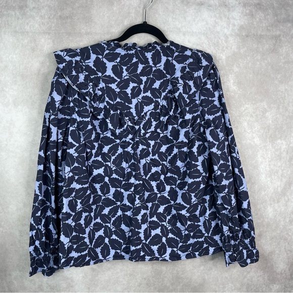 Sail To Sable Autumn Leaf Ruffle Bib Blouse In Blue Women's Size XL - Picture 6 of 6